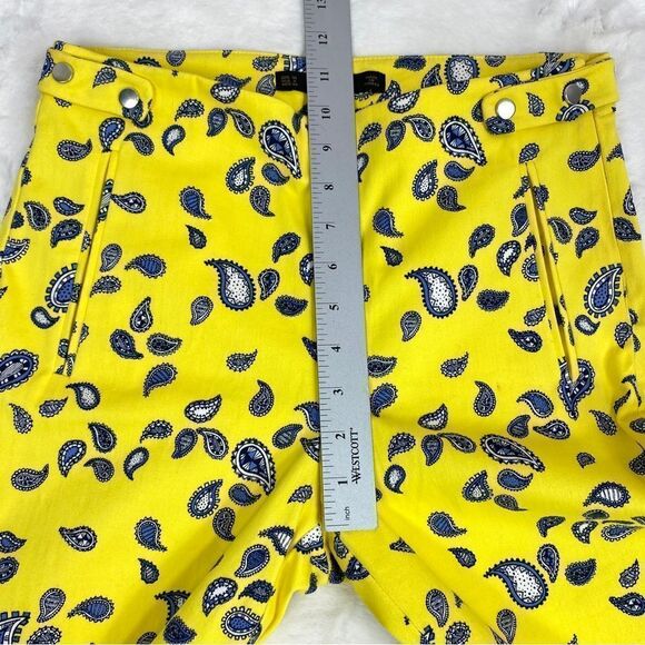 Zara Paisley Print Ankle Pants Yellow Blue 4 - Picture 11 of 11